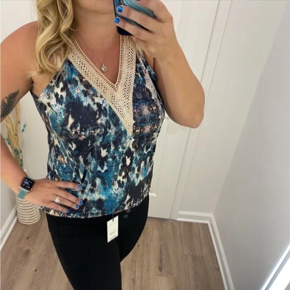 Brand new Teal Leopard Tan Lace Vneck Tank! - Picture 7 of 12